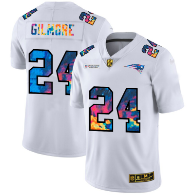 New England New England Patriots #24 Stephon Gilmore Men's White Nike Multi-Color 2020 NFL Crucial Catch Limited NFL Jersey Men's